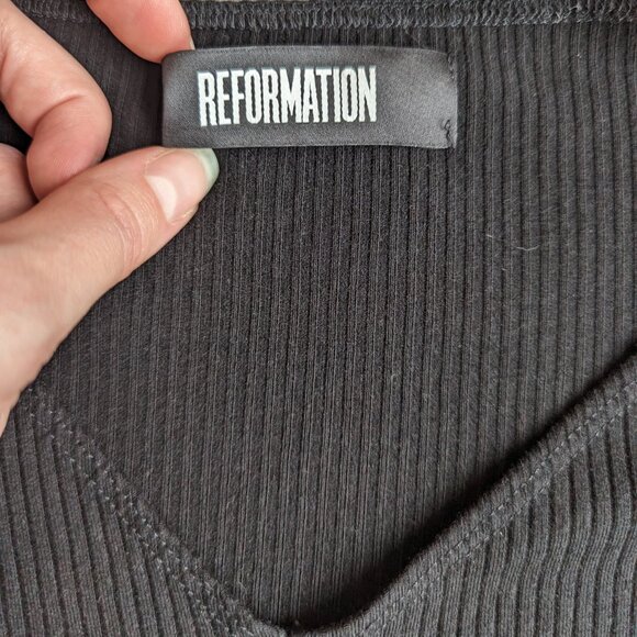 Reformation Cuba Ribbed Bodycon Mini Dress Black | S - Picture 5 of 7